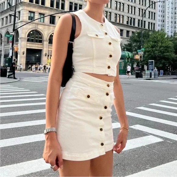 Reformation Cher Denim Two Piece Set in White 2 - Picture 7 of 13